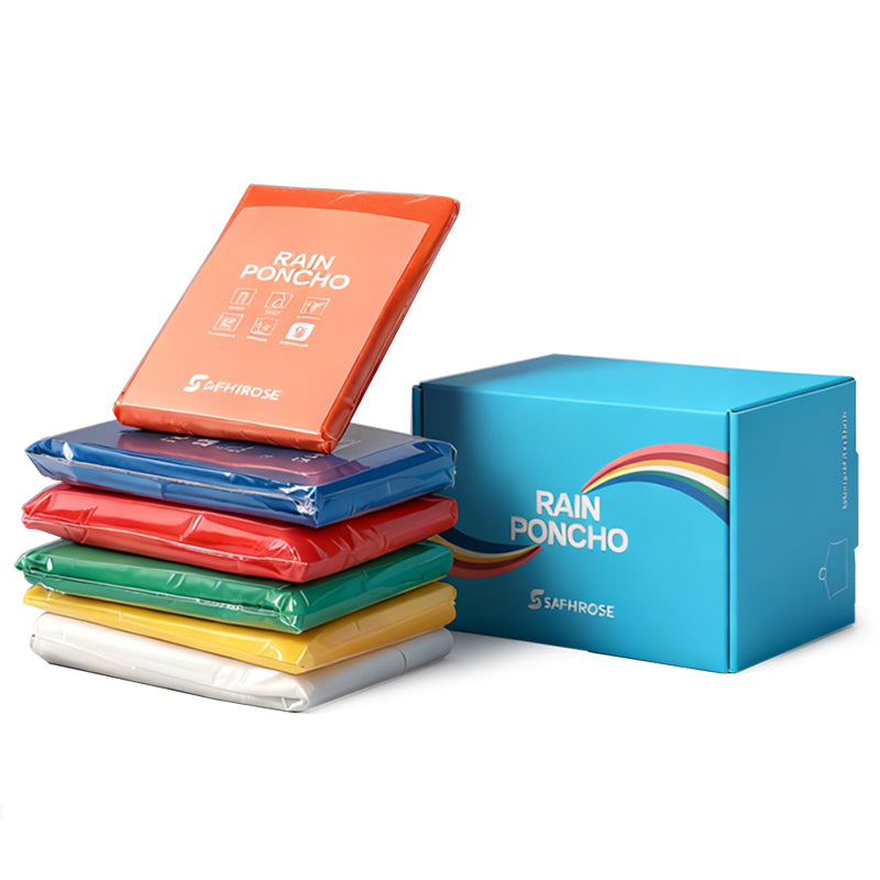 Multicolor Disposable Emergency Rain Ponchos  (6 Packs)