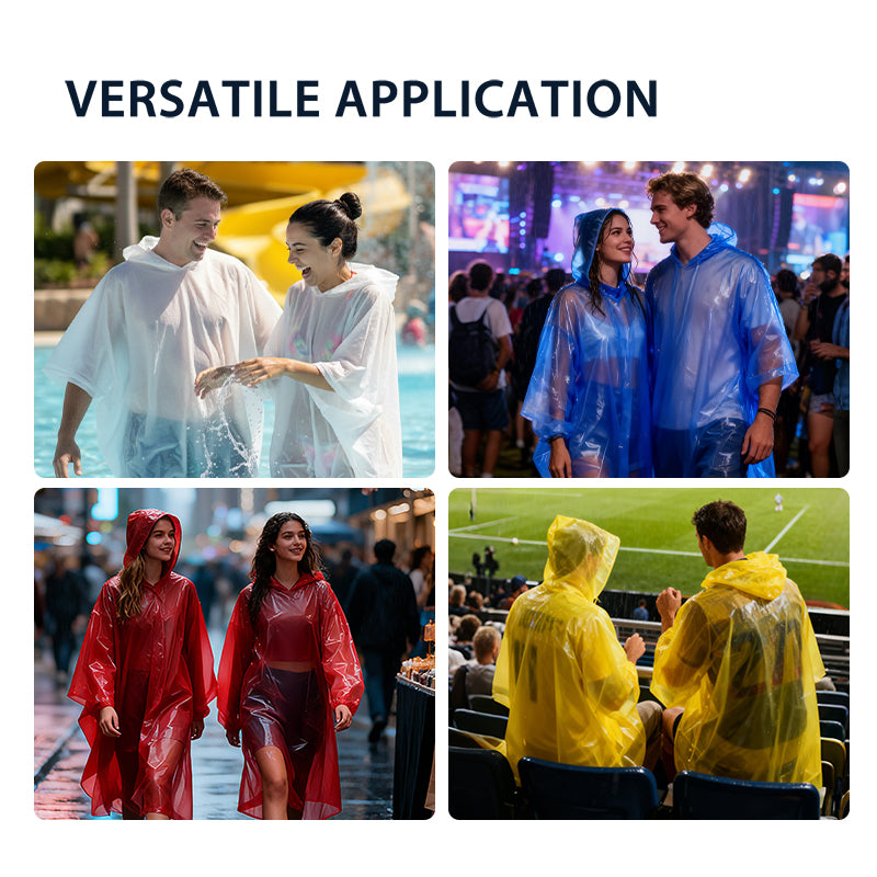 Multicolor Disposable Emergency Rain Ponchos  (6 Packs)