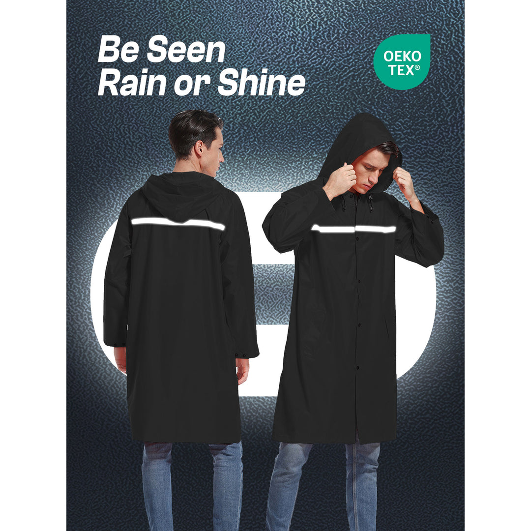 Men's Long Hooded Safety Rain Jacket Waterproof Emergency Raincoat