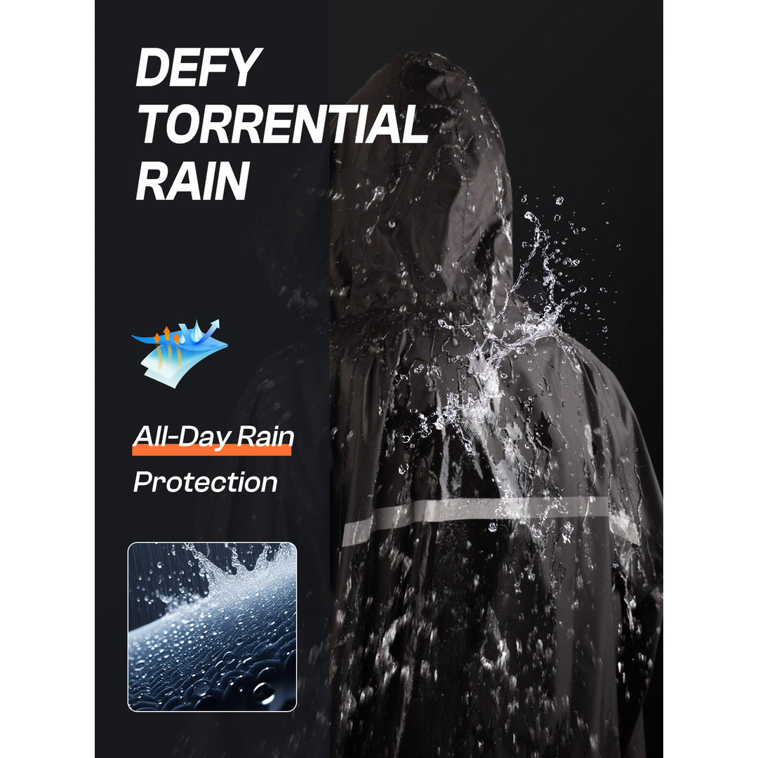 Men's Long Hooded Safety Rain Jacket Waterproof Emergency Raincoat