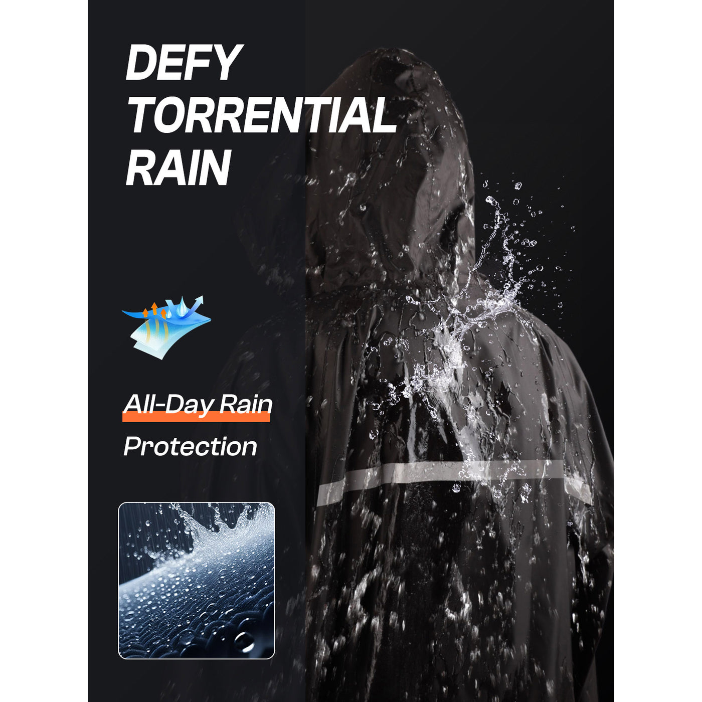 Men's Long Hooded Safety Rain Jacket Waterproof Emergency Raincoat