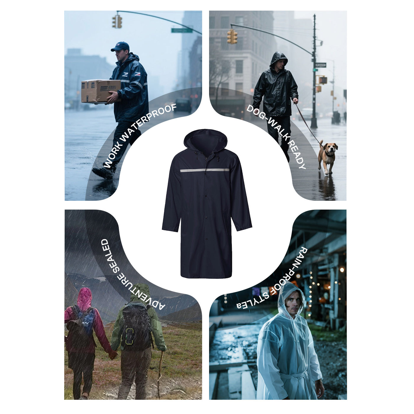 Men's Long Hooded Safety Rain Jacket Waterproof Emergency Raincoat