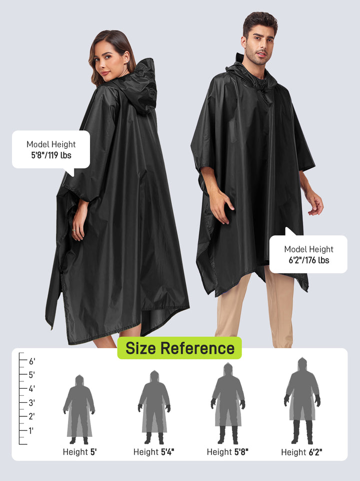 Black Waterproof Hooded Rain Poncho For Men And Women (4 Pack