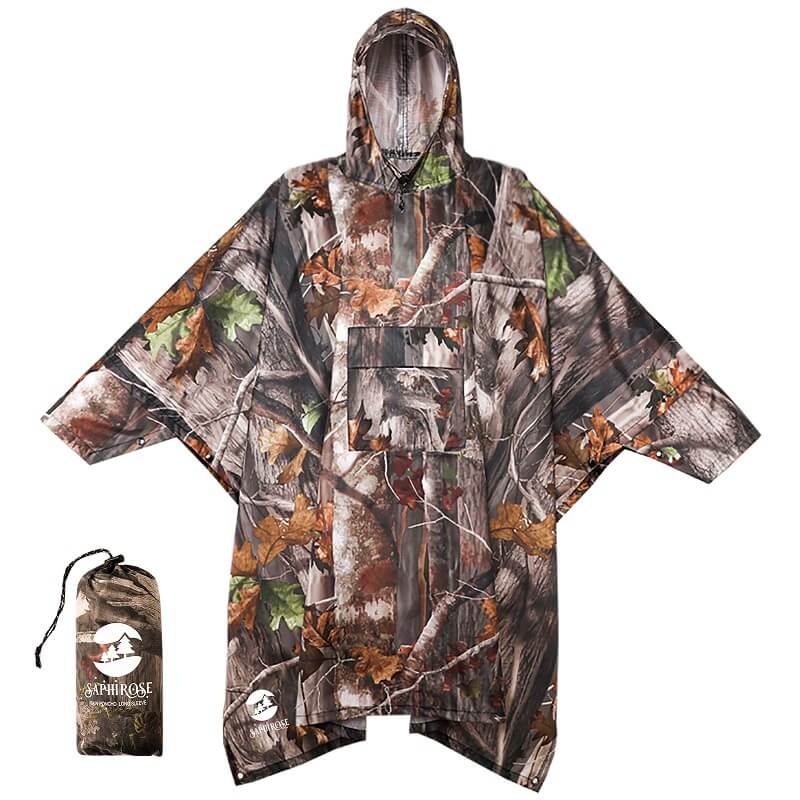Men's Forest Camouflage Rain Poncho with Longer Sleeves