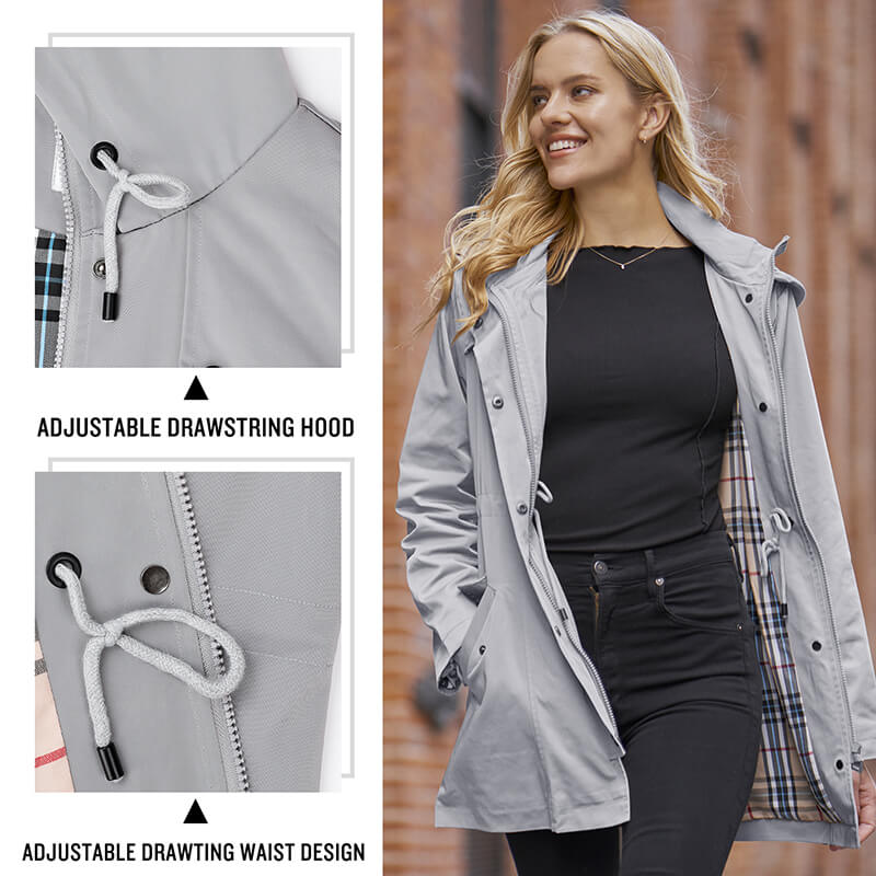 Cocila Veste Imperméable Femme - Manteau Léger Coupe-Vent Ajustable Printemps Automne - Veste Noire Polyvalente Grande Taille