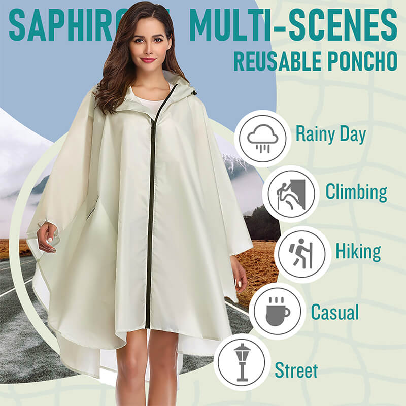 Zippered Rain Poncho Raincoats for Adults | SaphiRose