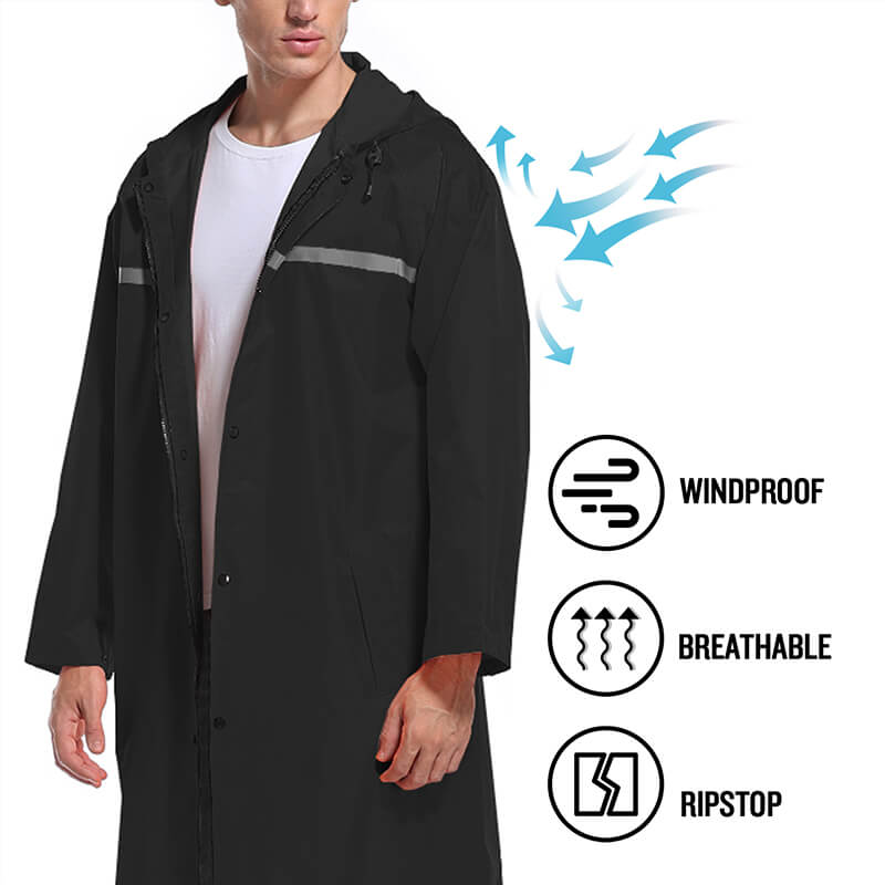 Men's Long Hooded Safety Rain Jacket Waterproof Emergency Raincoat