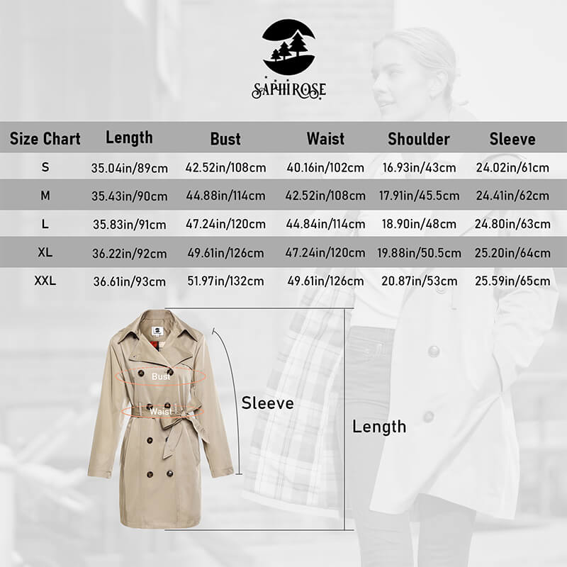 Diligence dø Kilde Women's Water-Resistant Trench Coat Double-Breasted Long Peacoat – SaphiRose